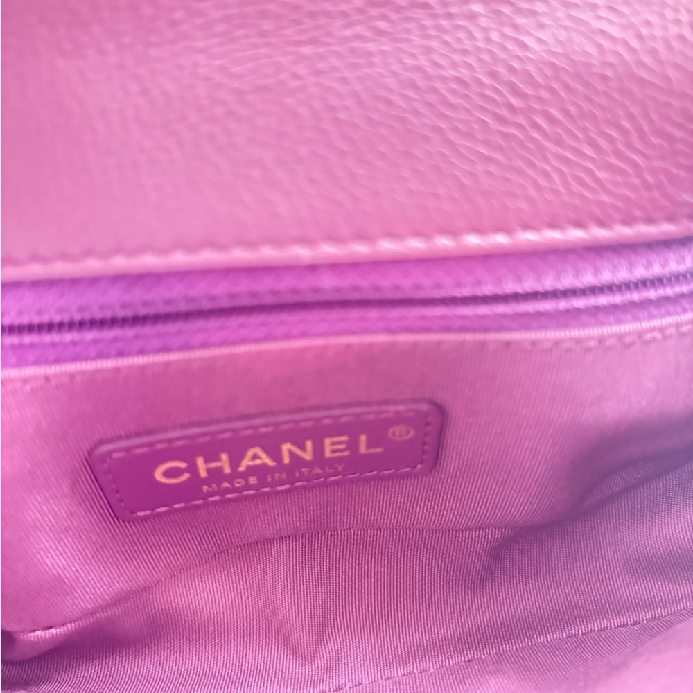 CHANEL Purple Quilted Caviar Leather Chain Strap Sh Bag Gold Mademoiselle Lock - Picture 6 of 8